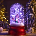 Christmas musical snow globe with Santa and snowman, purple LED light, 30cm red base - Cylindrical Cover Red