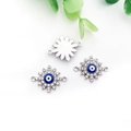 Evil eye connectors in silver finish with blue center and clear zircons for DIY jewelry - Silver Sun Evil Eye Connector