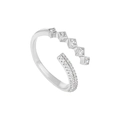 Silberner offener Ring mit quadratischem Zirkon und Kristallen im gewundenen Design - Einstellbar Offen / Weißgold