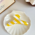French vintage claw clip with yellow and white stripes made of high-quality acetate - Hanger Shape