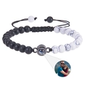 Detailed view of custom photo projection bracelet with rose quartz and woven strap - White Turquoise and Matte Stone