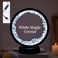 Round white crystal ring lamp with black metal stand and USB control on stack of books - Clear Quartz Single Crystal (black Frame Three Colors) / Brown Kraft Paper Box Packaging (17*10.5*20.5cm)