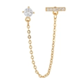 Golden double piercing chain earrings with zircon studs in geometric minimalist style - Bar Linked Style / EGD0574 Gold