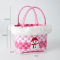 Pink and white woven Christmas gift basket with snowman patch and faux fur trim - Christmas Basket - Pink
