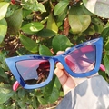 Cat eye blue light blocking glasses with dark blue frame and gradient red lenses - Sapphire Blue