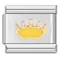 Stainless steel modular link featuring a gold crown emblem on white enamel background - 0185-yellow Crown