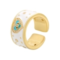 Adjustable golden open ring featuring white enamel heart with blue devil eye and stars - Adjustable Open / White