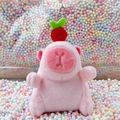 Pink Capybara plush keychain with cherry detail on head in colorful foam balls - Pink Apple Style + Bead Chain