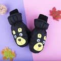 Manoplas de invierno negras impermeables para niños con diseño de oso amarillo - Talla única / Oso Negro / 3-6 Años