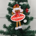 Christmas reindeer ornament with red hat and Feliz Navidad sign on Xmas tree - Snowman Hanging Pendant Style 2