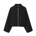 Women's black cropped puff jacket featuring a stylish lapel and silver metal zipper closure - XS / Black
