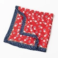 Red silk scarf with white polka dots and navy blue floral border for elegant neck wear - Red 5227