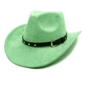 Détail du chapeau de cowboy en daim vert menthe avec bande noire et boucles dorées - M (56-58cm) / Vert Fruit