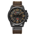 CURREN men's chronograph watch with brown leather strap and black dial with gold numerals - Black Case Black Dial Coffee Strap