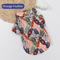 Tropical pet shirt featuring a vibrant orange feather print and green leaves - S / Orange Feather Shirt