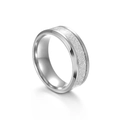 Silver titanium steel ring with meteorite texture inlay and polished beveled edges - US 6 / 316L Silver