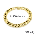 Men's 10mm gold stainless steel Cuban link bracelet with rectangle clasp 220mm length - 10mm / Gold