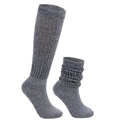 Dark grey knitted slouch socks with ribbed cuffs showing straight and folded styles - Dark Gray Melange