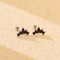 S925 sterling silver crown ear studs with black zircons and screw back closure - Platinum Color (Black Zirconia)