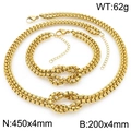 Set collana e bracciale dorati a doppio strato con nodo e catena tipo popcorn - 4mm Oro (KS226975-Z)