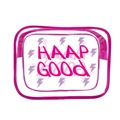 Transparent PVC makeup bag with pink border and HAAP GOOD text design in flat lay - 068-Haap Good Lightning