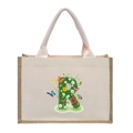 Beige cotton linen tote bag featuring a green floral letter R and colorful butterflies - Floral Letter R