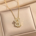 Elegante 18K vergoldete Halskette mit kristallbesetztem B-Anhänger in einer beigen Box - Halskette (263 Goldene Halskette B) / Gold