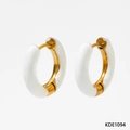 Minimalist white enamel and gold stainless steel hoop earrings for women, SKU KDE1094 - White (KDE1094)