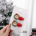 Christmas bow hair clips with green wreath and red pompom for baby girls - Green Christmas Wreath Girl Set