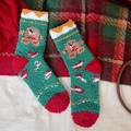 Gingerbread man coral fleece Christmas sock in red and green festive holiday design - One Size / Green Gingerbread Man