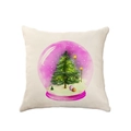 Pink Christmas snow globe linen pillowcase with tree and street lamp print - Pink Christmas Snow Globe (2307-11)