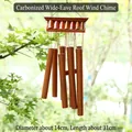 Bamboo wind chime with carbonized wood roof and five red-brown hollow tubes - Carbonized Wide Brim Roof (Dia 14cm/Len 31cm)