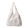 Borsa tote bianca con ricamo a farfalla viola e trama unica con finitura in rilievo 3D - Rosa