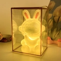 Glow bunny astronaut night light in transparent gift box with warm yellow LED shine - Space Bunny # Silver Moon / Gift Box Version
