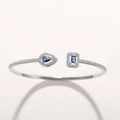 Adjustable silver copper bangle with pear and rectangular blue zircon stones - Silver & Blue