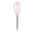 Pink silicone whisk with stainless steel handle and hanging loop for baking needs - 10" / Pink