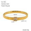 Bracciale in acciaio inossidabile placcato oro 18K con zircone quadrato, diametro 60mm - Stile Zircone Quadrato a Trama Verticale (ZB1883G)