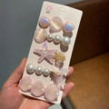 Lot de cinq barrettes à cheveux roses thème océan avec coquillages et étoiles - Style B / Lot de 5 pièces / Rose
