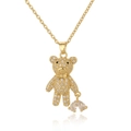 Gold bear pendant necklace encrusted with clear rhinestones on white background - Pave Zirconia Bear Style (AL-D1041)