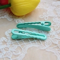 Pair of macaron green wavy hair clips on white lace with decorative flowers - 1.2x4.9cm / Teal-Wave