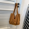 Minimalist large-capacity corduroy tote bag in a deep caramel brown color - Large Capacity / Brown