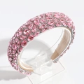 Detailed view of luxury baroque headband with pink crystals and silver base - Pink