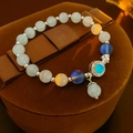 Rhinestone Cat's Eye Flower Round Resin Bracelet