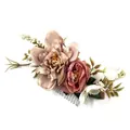 Bohemian bridal flower hair comb with pink silk roses and green leaves on white background - FS34-2 Dusty Pink