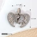 Silver heart wing pendant with micro-pave zircons, measuring 2.7 cm by 2.3 cm - SMP54296-Silver Angel Wings Heart Pendant