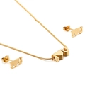 Golden stainless steel jewelry set featuring I LOVE U heart necklace and stud earrings - Gold (KS128390-KFC)