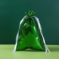 Glossy green metallic drawstring gift bag with diamond texture for Christmas packaging - 29*43cm Laser Emerald Green