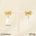 Gold bow earrings with baroque pearls and zircon accents on a jewelry stand - Pave Bow-Knot Pearl Style (Style H Gold KE115976-GC)