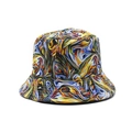Detail shot of colorful double-sided sun hat featuring artistic tie-dye marble patterns - One Size / 11 Marble Texture
