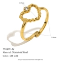 Eleganter 18K vergoldeter Edelstahl Herzring mit Kristallbesatz und feiner Kordeloptik - Strass Twist Herz Offener Ring / Gold